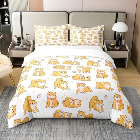 Parure de lit 100 % coton naturel pour enfants - Housse de couette 135 x 200 cm - Jolie housse de couette pour chien jaune avec 1 taie d'oreiller - Décoration de chambre à coucher (1/5)