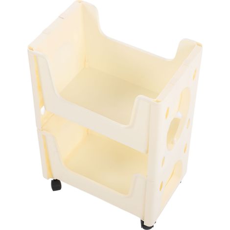 Chariot de rangement mobile grande capacité, épais, avec roulettes verrouillables, pour livres, jouets et flacons d'épices. 2 niveaux, beige. (1/5)