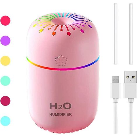 Mini humidificateur portable, petit refroidisseur, humidificateur à brume avec veilleuse colorée, voiture (rose) (1/5)