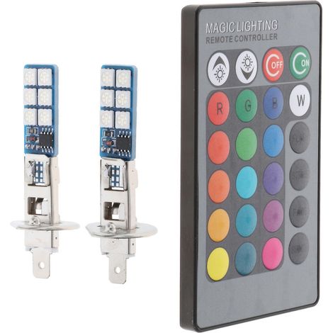Lot de 2 ampoules LED RGB 880 881 H1 pour phares antibrouillard de voiture (prise H1). (1/4)
