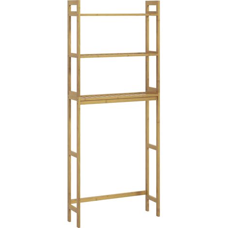 Étagère de toilette, étagère de salle de bain autoportante à 3 niveaux avec dispositif anti-basculement, en bambou naturel, étagère de rangement peu encombrante pour salle de bain