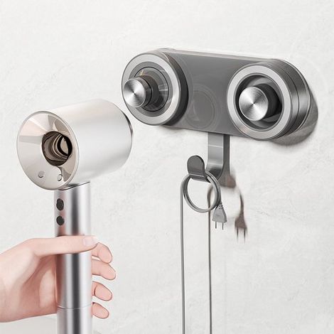 Soporte para secador de pelo，soporte con ventosa para secadores de pelo sin necesidad de taladrar，montaje en pared para el baño (1/5)