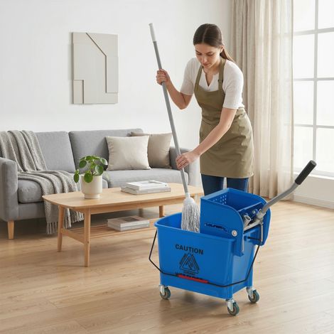 Cubo de Fregar con Escurridor Panel Separador y Ruedas Capacidad 20L para Limpieza Doméstica 45x26,5x70 cm Azul (1/5)