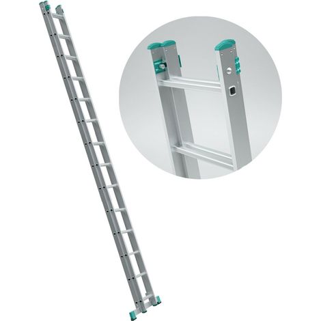 Alve – Échelle transformable 2 plans coulissante 14 marches – Charge maximale 150 kg – Construction en aluminium – Pieds renforcés antidérapants