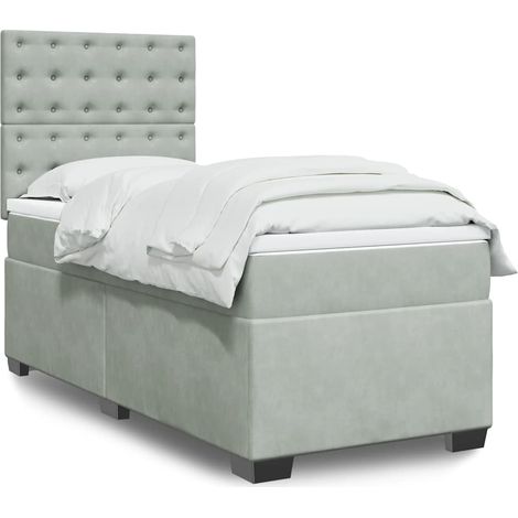 Boxspringbett mit Matratze Hellgrau 90x200 cm Samt
