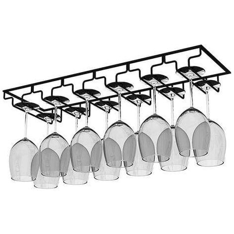 Porte-verres à vin suspendu Hofuton, avec 6 rails, support pour verres à pied, à installer sous une étagère de cuisine ou de bar. (1/5)