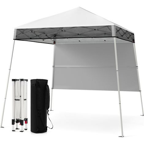 COSTWAY 210 x 210 cm Pop up Canopy Tent Portable Backpack Canopy-White (1/5)