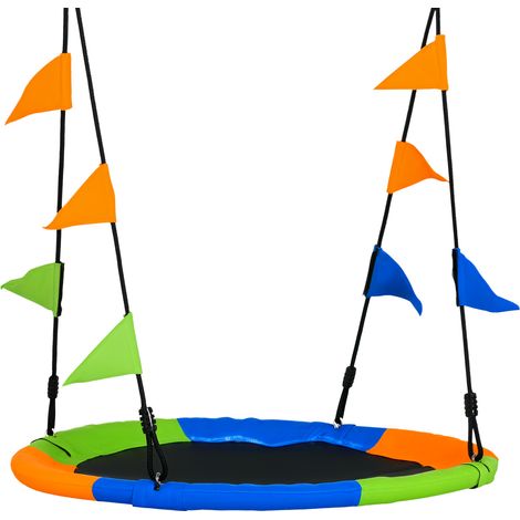 Outsunny Kid Nest Swing Seat Saucer Tree Swing 40 Inch/100cm Adjustable Rope Outdoor Indoor for Kids Over 3 Years Old Multi-Colour