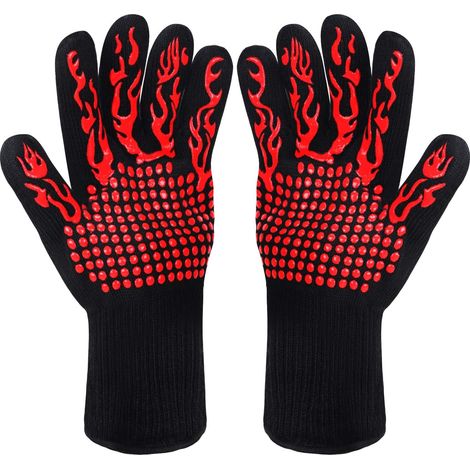 Grillhandschuhe, Küchenhandschuhe, rutschfeste Silikon-Ofenhandschuhe, hitzebeständig bis 800 °C, EN407-zertifiziert, BBQ-Silikonhandschuhe zum Kochen, Schweißen, Kochen (rot)