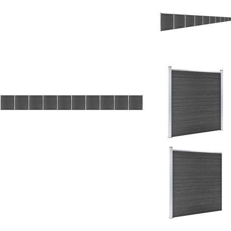 Zaunelement Set WPC 1737x186 cm Schwarz - Gartenzäunen - Holzzäune - Kunststoffzäune - WPC-Zäune - Zaunsystem