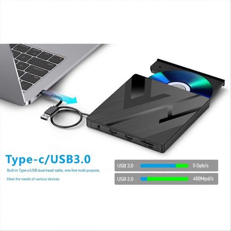Graveur CD/DVD externe 5 en 1 USB 3.0 Type-C +/-RW (1/5)