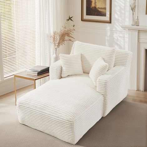 sofá cama chaise longue de corduroy crema, sin montaje DESVIAE (1/5)