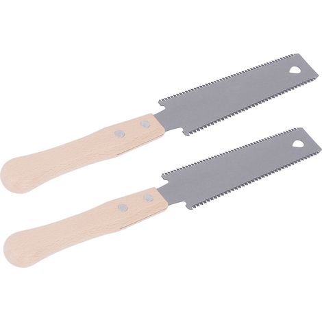 Lot de 2 scies à main double face avec manche en bois, pour coupe à ras et finitions, idéales pour le bois dur et le bois tendre (bricolage). (1/5)