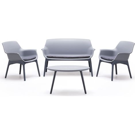 Set de jardín para el exterior compuesto por 2 sillas, 1 sillón y 1 mesita Luxor Lounge - Gris (1/4)