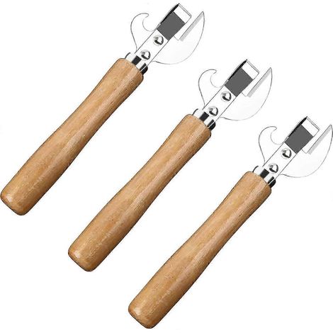 Ouvre-boîtes 3 pièces en acier inoxydable, ouvre-boîtes manuel traditionnel à bords lisses, ouvre-boîtes et tire-bouchons pour la cuisine (1/5)