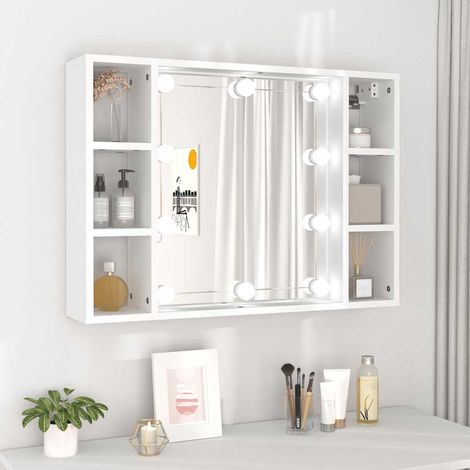 Armoire miroir LED murale blanche, 6 compartiments, 76 x 15 x 55 cm - PANGIVO (1/5)