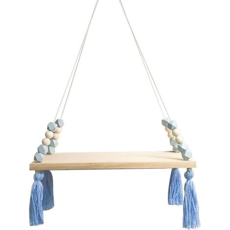 Étagère murale flottante en bois avec support pivotant, étagère suspendue, tableau mural décoratif, style macaron, pour chambre de fille, 38 x 14 x 1 cm (1/5)
