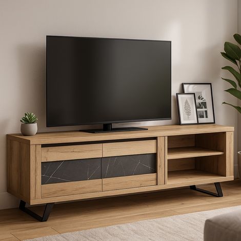 Meuble TV contemporain bois et porte céramique 180cm HORACE (1/3)