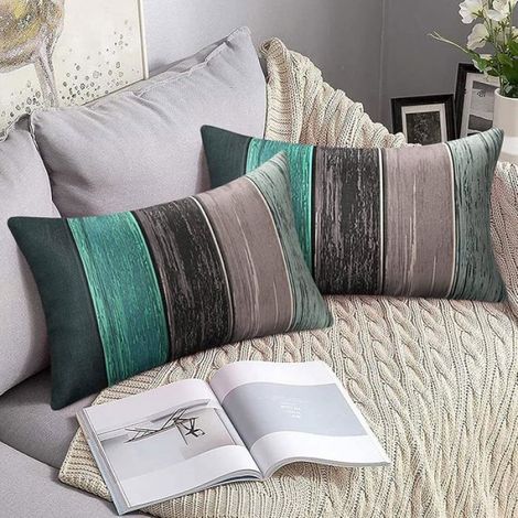Lot de 2 Housses de Coussin 30x50 cm Lin Coton Motif Bois Rétro Fermeture Éclair Cachée Salon Chambre (1/5)