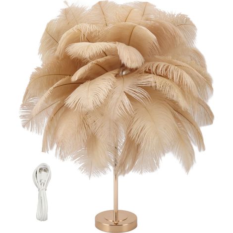 Ortviai Lampe de chevet en plumes d'autruche - Modèle TC-8830 - 40 plumes, réglage tactile 3 couleurs, USB (1/5)