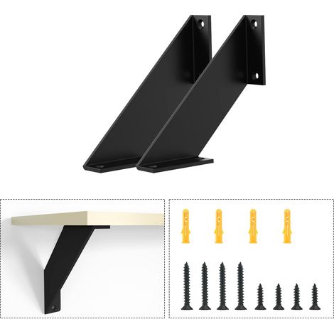 Supports d'Étagère 2 pièces, Équerre Étagère Murale Noire, ÉquerreÉtagère Metal Flottantes 10cm Equerre Charge Lourde,Wquerre Étagère Inversée Equerre Etagere Placard