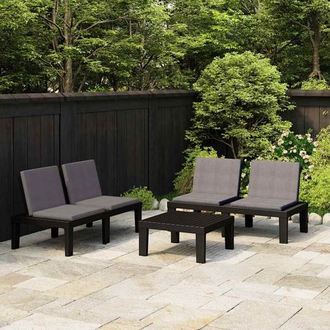 vidaXL Salon de jardin 3 pcs avec coussins Plastique Gris (1/5)