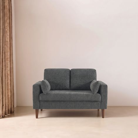 Canapé bois d'hévéa et tissu chenille 2 places - Bjorn Chenille Gris foncé (1/5)