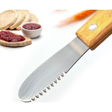 Ensemble de deux couteaux à beurre : un grand et un petit, comprenant un couteau à beurre en acier inoxydable, un couteau à beurre à manche en bois et un coupe-beurre. (1/3)