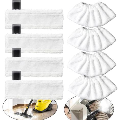 Lot de 8 accessoires pour nettoyeur vapeur Kar-cher SC1 SC2 SC3 SC4 SC5 SV7 - Lot de 8 chiffons en microfibre (4 chiffons de sol + 4 housses en tissu) (8 chiffons de sol en microfibre) (1/5)