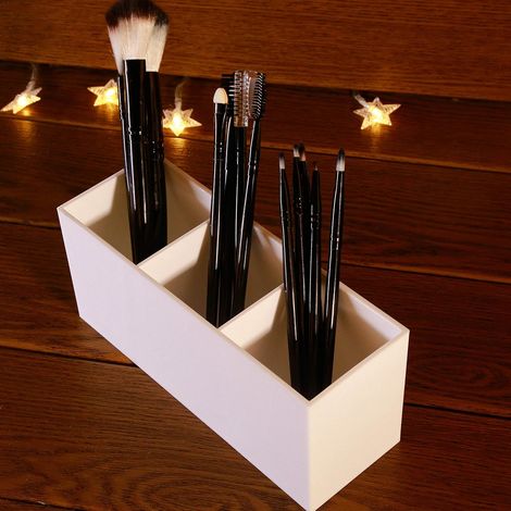 Support Pour Brosse À Maquillage - Acrylique - 3 Compartiments - Pour Salle De Bain Et Table De Toilette - 1 Pièce (1/5)