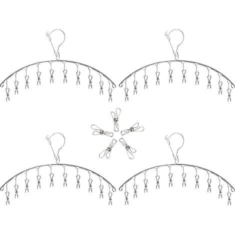 ZOLGINAHÉtendoir à Linge à Suspendre Acier Inoxydable Cintre de Chaussette Séchoirs Cintre avec 10 Pinces pour Couches en Tissu, Soutiens-Gorge, Serviette, sous-vêtement, écharpe, Gants (4 pièces) (1/5)