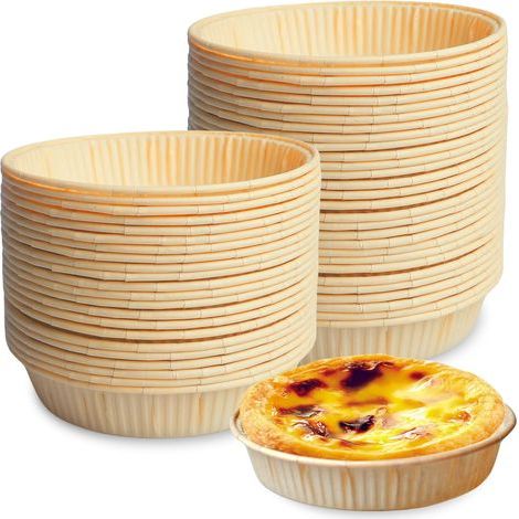Packung mit 100 Mini-Papierkuchenformen, zum Backen, 9,2 cm, flach, rund, für Heißluftfritteuse, Backofen und Mikrowelle (gelb) (1/5)