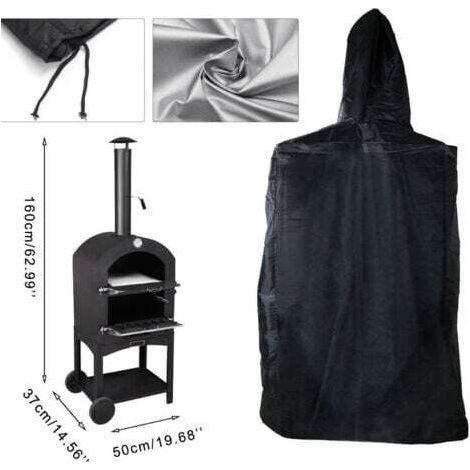 Housse pour four à pizza d'extérieur, housse pour four de jardin, avec cordon de serrage, imperméable et anti-poussière, en tissu Oxford noir, 45 × 65 × 165 cm (1/3)