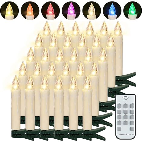 30 Bougies LED Sapin de Noël sans Fil avec Télécommande Minuterie Flamme Vacillante, Multicolore et Blanc Chaud, Dimmable, Intérieur étanches Extérieur Décoration (1/5)