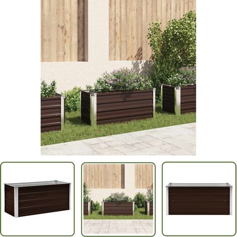 The Living Store Lit surélevé de jardin Marron 100x40x45 cm Acier galvanisé - Jardinière - Bac De Plantation - Pot De Fleurs Extérieur - Fleurissement - Décoration Jardin (1/5)