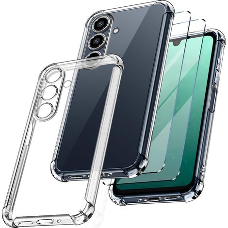 Coque pour Samsung Galaxy A16 4G/5G + 2 Verre Trempé Protection écran, Housse Etui en Silicone TPU Souple, Bumper avec Coins Renforcés, Protection Claire. (Transparent) (1/5)