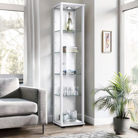 K-Möbel Vitrine en Verre Blanc 176x37x33cm 4 Tablettes LED Made in Germany