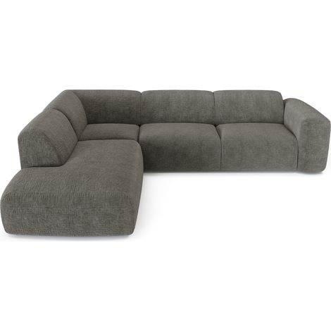 Canapé grand angle gauche 5 places en velours à motifs gris MYRA (1/5)