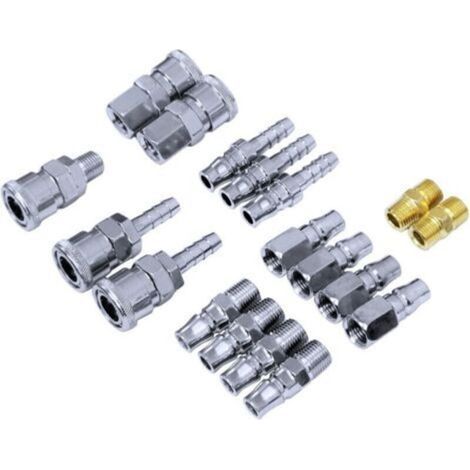 Lot de 18 raccords pour compresseur d'air - Raccord rapide - Raccords pneumatiques - Coupleur de tuyau d'air à connexion rapide (1/4)