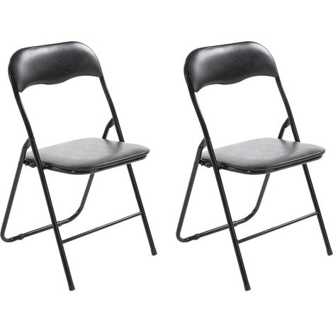 Lot de 2 chaises pliantes en métal pour réception et usage quotidien structure métallique noir assises PVC noir 100008402 (1/5)