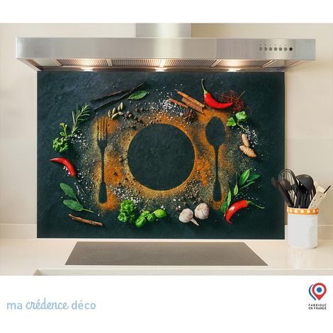 Fond de hotte : Epices sur ardoise 1 - Verre trempé - 60 cm - 45 cm (1/5)