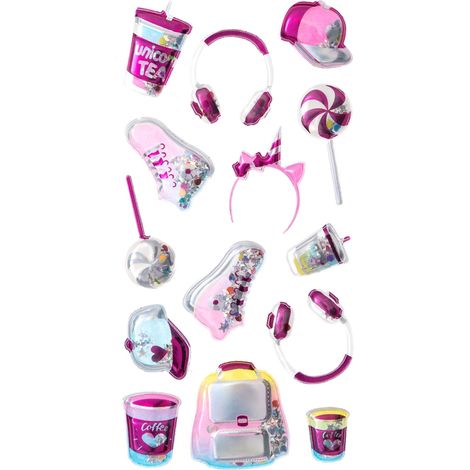 Autocollants 3D à secouer, gadgets roses, 14 pièces.