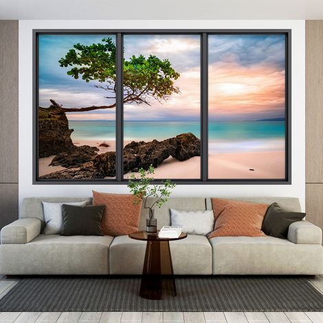 Stickers Trompe l'oeil fenêtre - Vue Mer - 60 x 100 cm (1/4)