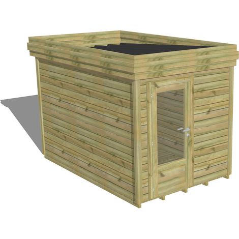 ABRI DE JARDIN bois Pin autoclave 27mm - 2,14x3,44m / 7,4m2 - Bac acier - Plancher bois