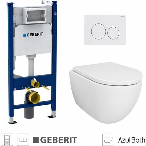 Pack WC Bastidor empotrado GEBERIT Duofix cisterna y pulsador Delta 20 blanco alpino con inodoro suspendido SWISS Tornado 53 cm y Soft-Close de Azul Bath (1/5)