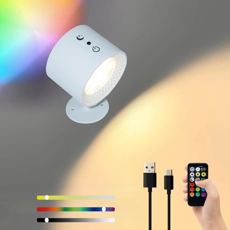 Applique murale rechargeable USB, rotation à 360°, éclairage double face, 3 températures de couleur RVB (blanc, 1 pièce) (1/5)