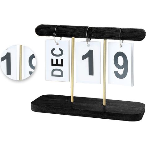 Calendrier perpétuel à feuillets en bois, idéal pour un bureau ou une bibliothèque, noir.