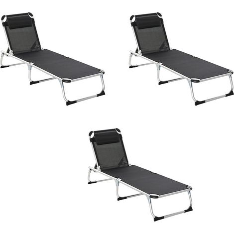 3er-Set sonnenliege Gartenliege 5-fach verstellbar faltbar ergonomisch mit Netzstoff Schwarz 170 x 60 x 76 cm für entspannte Stunden im Freien