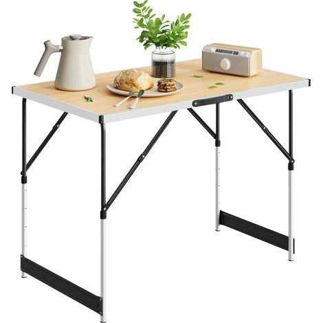 Woltu – Table de camping pliante ajustable en hauteur 73-94cm – Aluminium léger – Capacité 30kg – Pliable avec poignée de transport