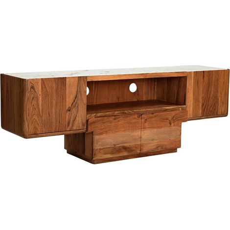 Meuble TV en bois d'acacia et marbre Tara (1/5)